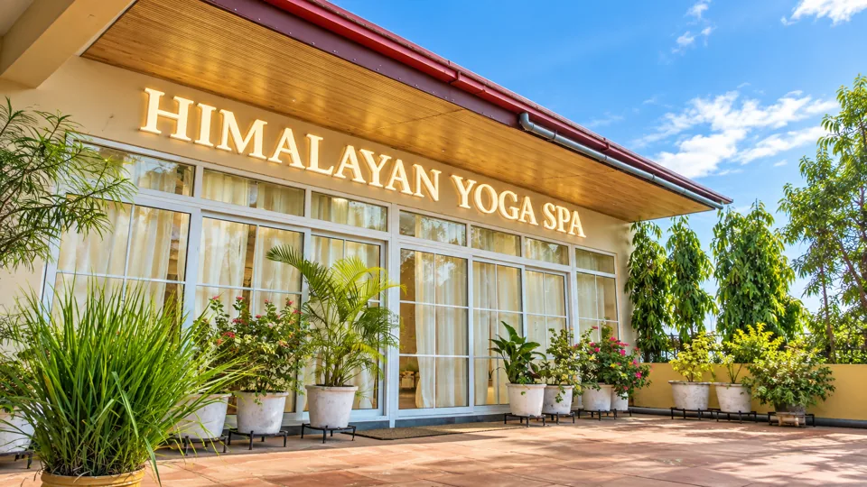 Himalayan Yoga Spa — exterior and garden in Rishikesh